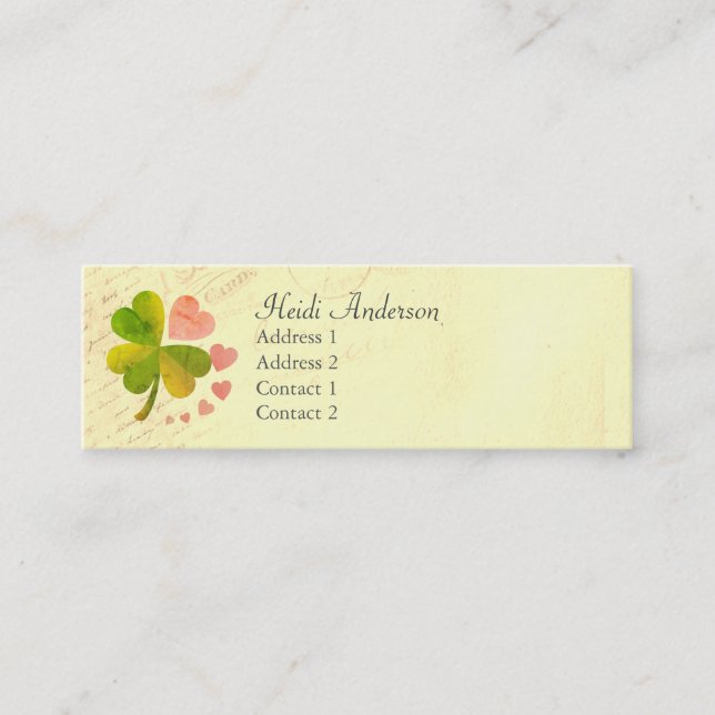 Carte De Visite Mini Lucky 4 Leaf Lover Clover Skinny Card (Devant)