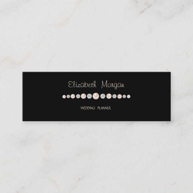 Carte De Visite Mini Luxe Élégant Simple Noir, Diamants, Perles (Devant)