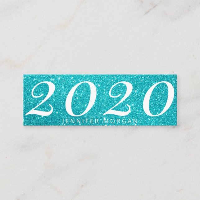 Carte De Visite Mini Luxueuse graduation turquoise parties scintillant  (Devant)