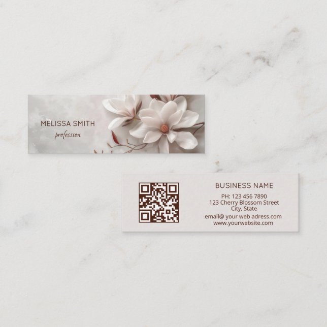 Carte De Visite Mini Magnolia 3D Blanc Élégant (Devant / Derrière)