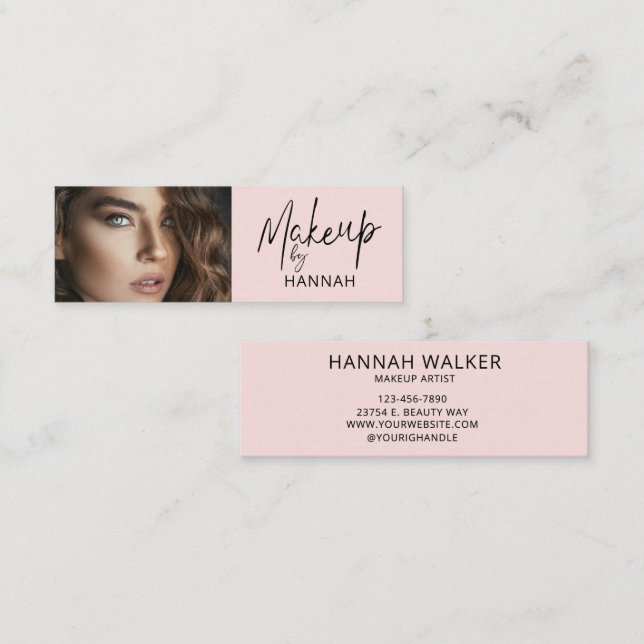 Carte De Visite Mini Maquillage photo avec écriture rose blush (Devant / Derrière)