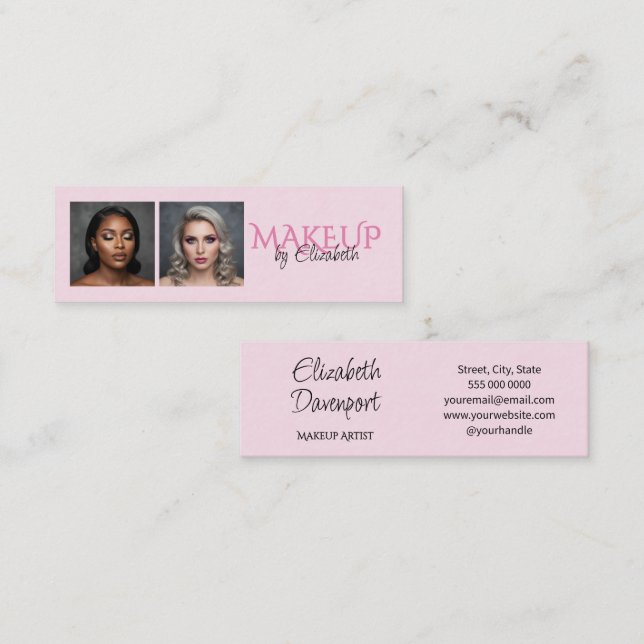 Carte De Visite Mini Maquillage photo de script rose et noir (Devant / Derrière)