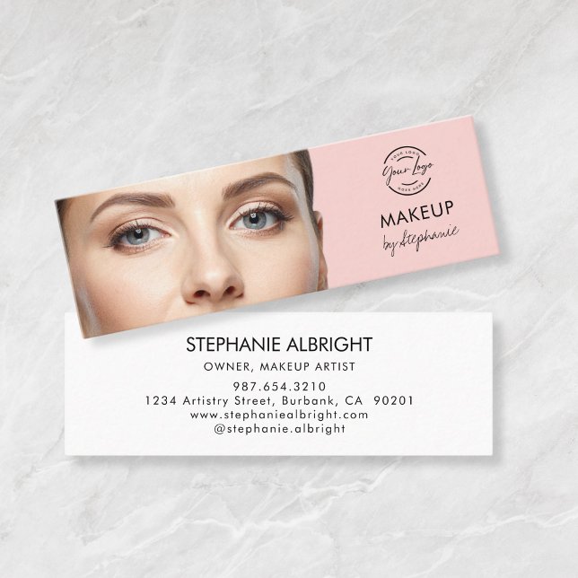 Carte De Visite Mini Maquillage photo écriture noire rose blush (Créateur téléchargé)