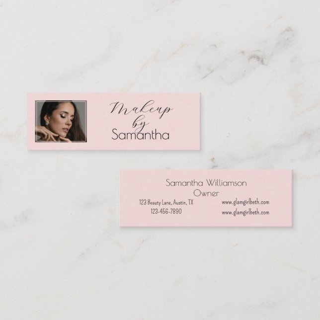 Carte De Visite Mini Maquillage photo écriture noire rose blush (Devant / Derrière)