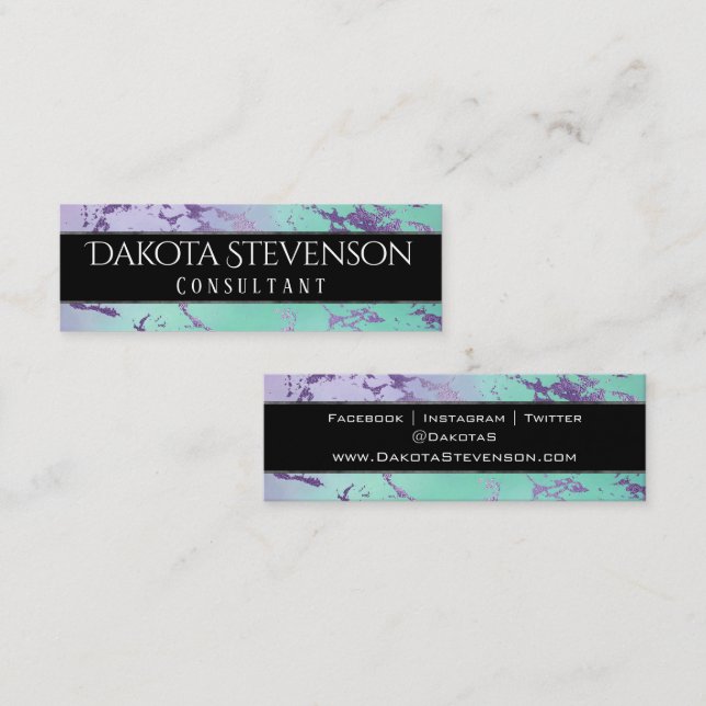 Carte De Visite Mini Marbre chic | Marque verte à menthe violet lavande (Devant / Derrière)