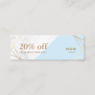 Carte De Visite Mini Marbre d'or géométrique moderne Pastel Blue Coup