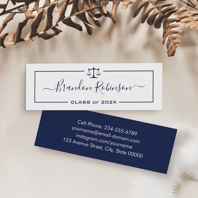 Carte De Visite Mini Marine Blue Scales of Justice Law School Diplômé (Créateur téléchargé)