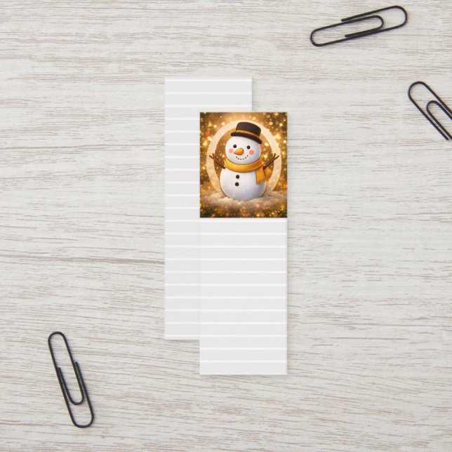 Carte De Visite Mini Marque-page bonhomme de neige (Devant/Arrière en situation)