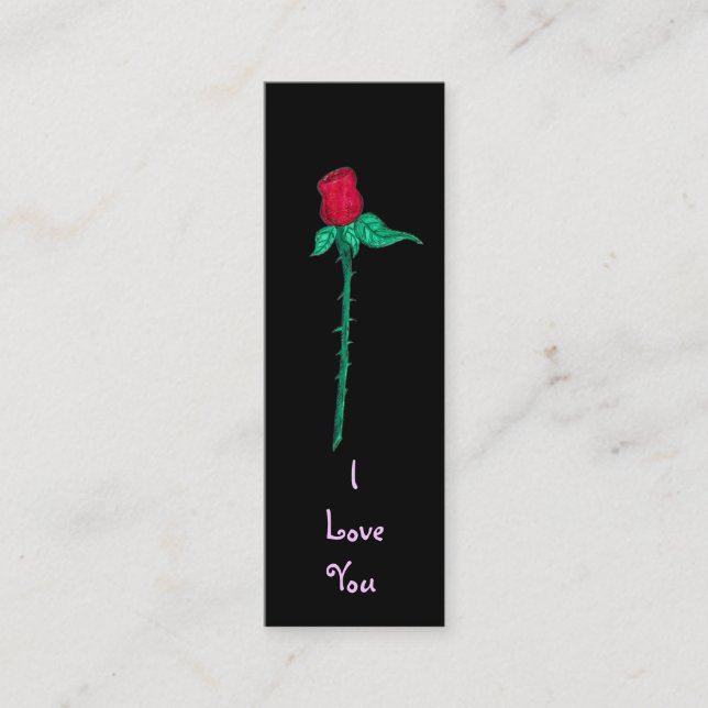 Carte De Visite Mini Marque-page - Rose je t'aime (Devant)