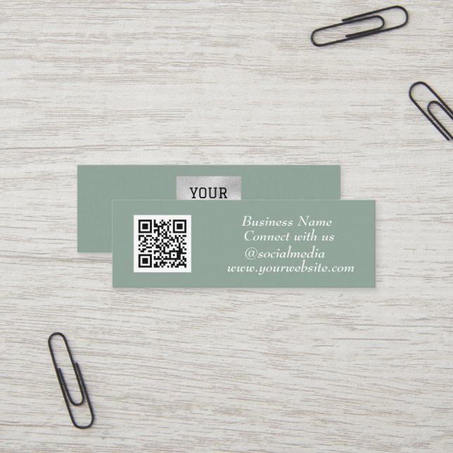 Carte De Visite Mini Médias sociaux QR Code Scannable Sage Professionne (Devant/Arrière en situation)