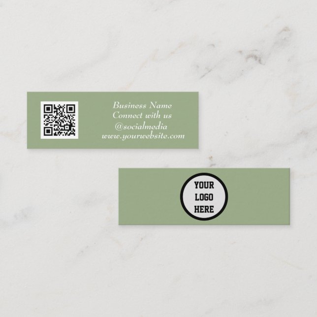 Carte De Visite Mini Médias sociaux QR Code scanné Sage vert moderne (Devant / Derrière)