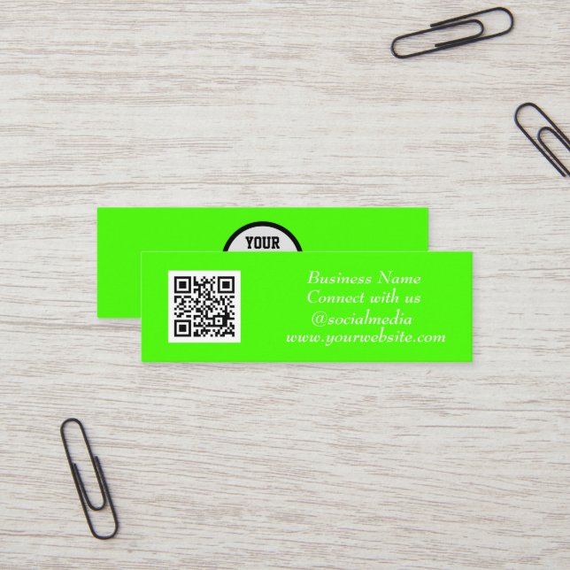 Carte De Visite Mini Médias sociaux QR Code scanner Fluorescent Vert (Devant/Arrière en situation)