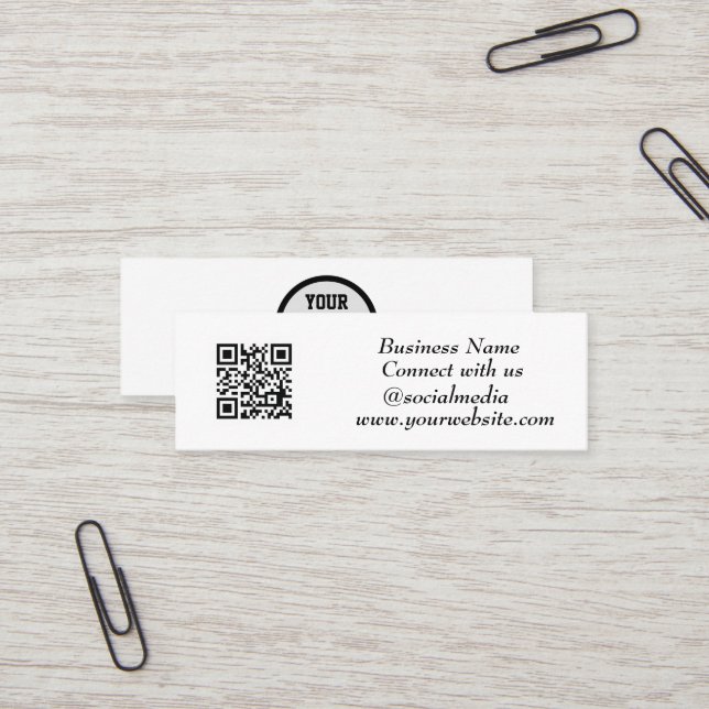 Carte De Visite Mini Médias sociaux QR Code scanner noir professionnel (Devant/Arrière en situation)