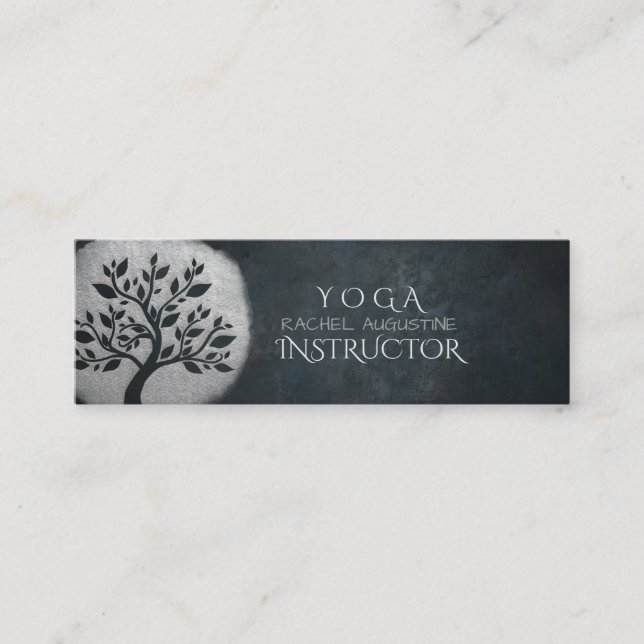 Carte De Visite Mini Méditation Yoga Instructeur Reiki Arbre Noir Argen (Devant)