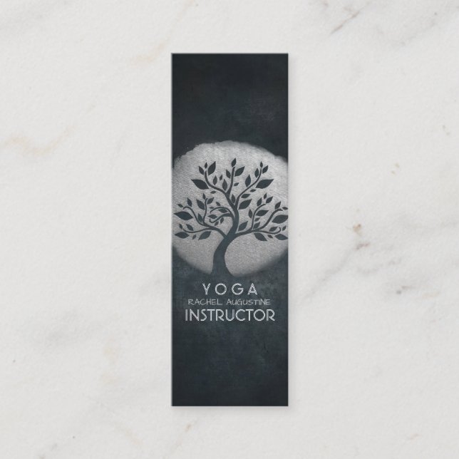 Carte De Visite Mini Méditation Yoga Instructeur Reiki Arbre Noir Argen (Devant)