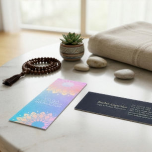 Carte De Visite Mini Méditation Yoga Instructeur Rose Blue Gold Mandala