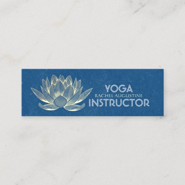 Carte De Visite Mini Méditation YOGA Reiki Instructeur Blue & Gold Lotu (Devant)