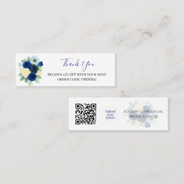 Carte De Visite Mini Merci Royal Blue Rose Code remise QR Insérer (Devant / Derrière)