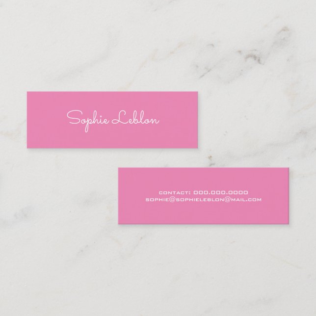 Carte De Visite Mini Mini Élégant Simple Nom de script PINK (Devant / Derrière)