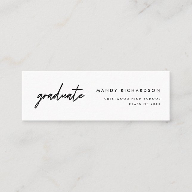 Carte De Visite Mini Minimal Black & White Graduation Name Card Insert (Devant)