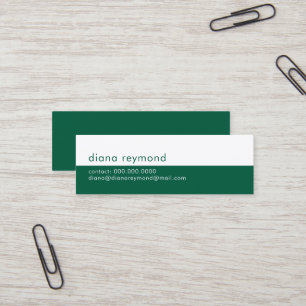 Carte De Visite Mini Minimaliste Moderne Chasseur-Vert et Blanc