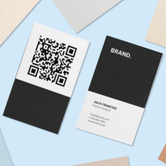 Carte De Visite Mini minimaliste noir noir QR Code vertical