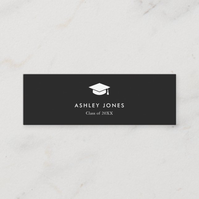 Carte De Visite Mini Modern Black Simple Graduation Name Card (Devant)