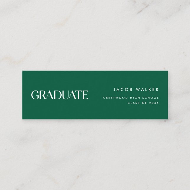 Carte De Visite Mini Modern Dark Green Striped Graduation Name Card (Devant)
