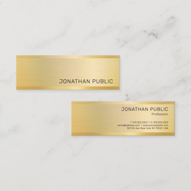 Carte De Visite Mini Moderne Elegant Design Simple Gold Look Modèle (Devant / Derrière)