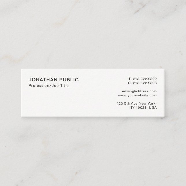 Carte De Visite Mini Moderne Professionnel Élégant Blanc Simple Plain (Devant)
