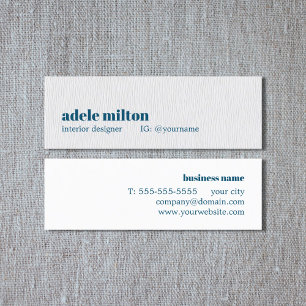 Carte De Visite Mini Moderne Texture simple Blanc Bleu Designer d'intér
