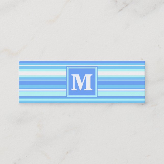 Carte De Visite Mini Monogramme ciel bandes bleues (Devant)