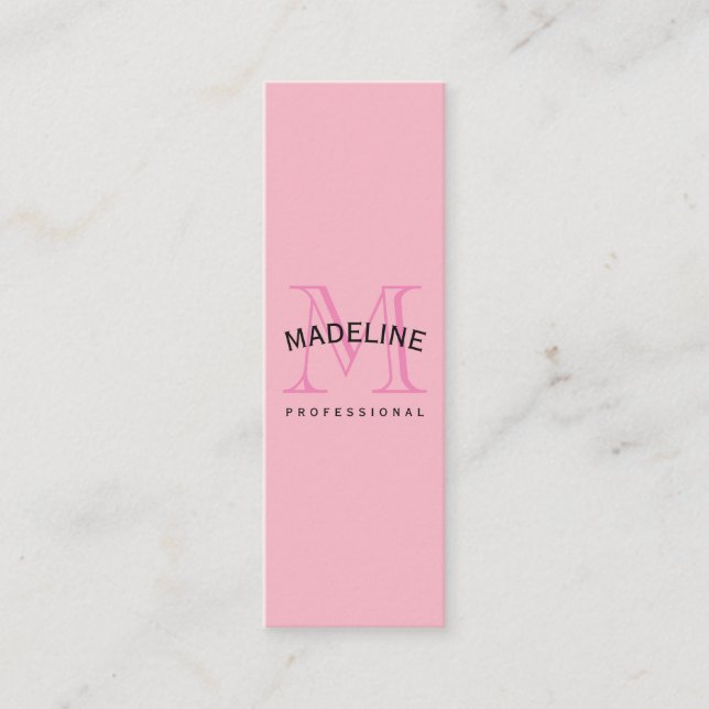 Carte De Visite Mini Monogramme classique rose avec texte en arc (Devant)