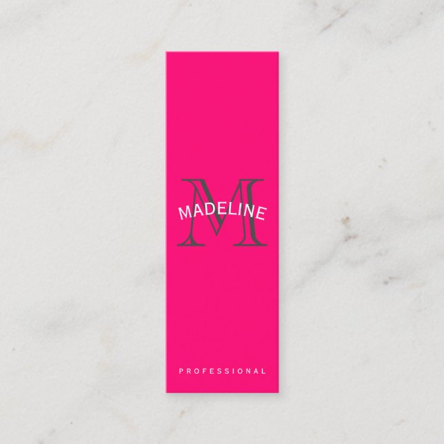 Carte De Visite Mini Monogramme classique rose chaud avec texte en arc (Devant)