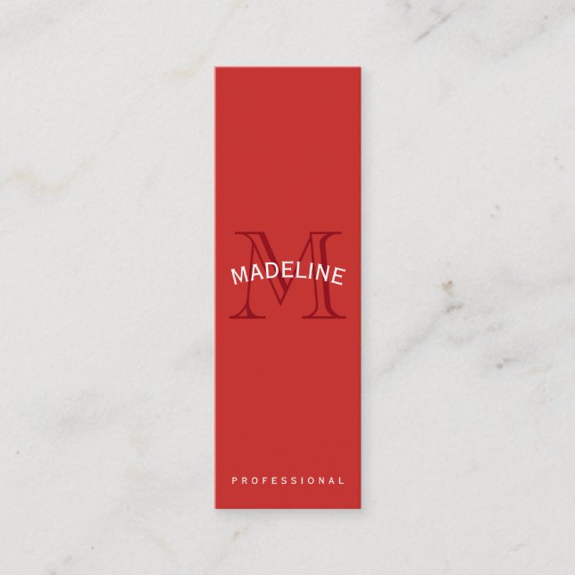 Carte De Visite Mini Monogramme classique rouge avec texte arc (Devant)