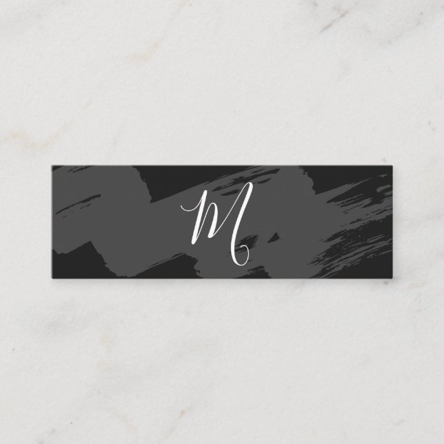 Carte De Visite Mini Monogramme de script / Gris lisse brossé (Devant)