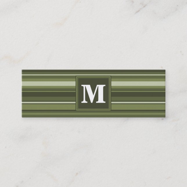 Carte De Visite Mini Monogramme rayures vert olive (Devant)