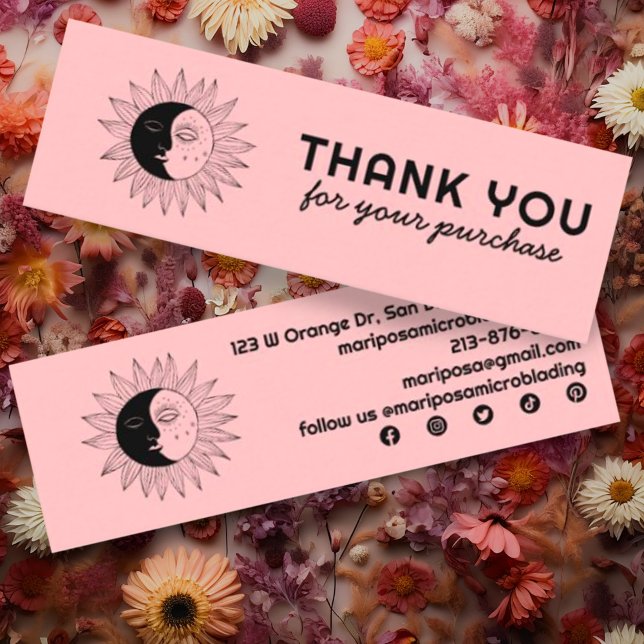 Carte De Visite Mini Moon & Sun Elegant Client Commander Merci Chic (Custom mini business card thank you for your order with sun and moon design and social media icons)