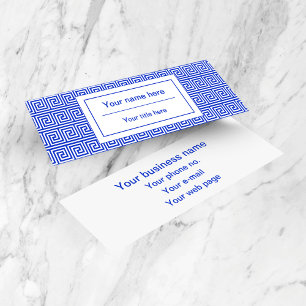 Carte De Visite Mini Motif de carrés de clé Méandre grec bleu
