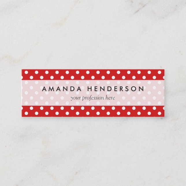 Carte De Visite Mini Motif de pois rouge et blanc (Devant)