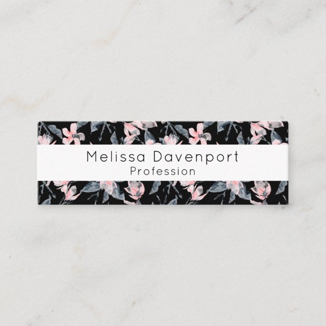 Carte De Visite Mini Motif floral aquarelle rose et gris (Devant)