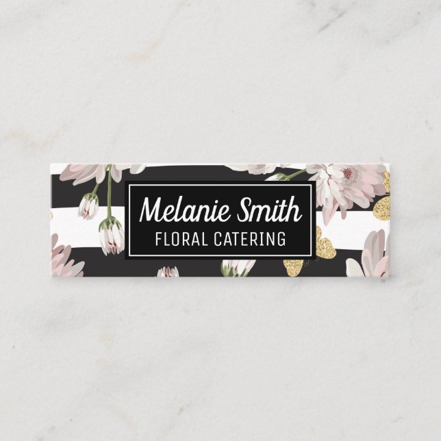 Carte De Visite Mini Motif floral avec papillons scintillants (Devant)