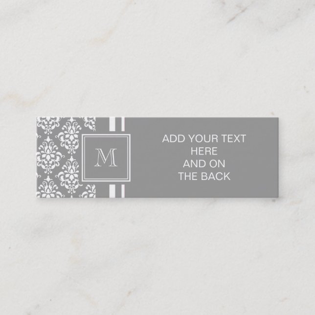Carte De Visite Mini Motif gris 1 de damassé avec le monogramme (Devant)