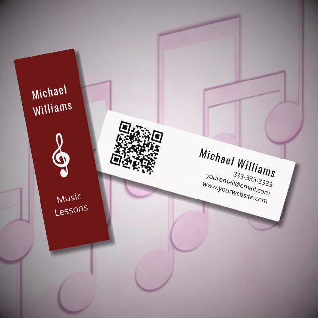 Carte De Visite Mini Music Teacher Code QR Simple Treble Clef (Créateur téléchargé)