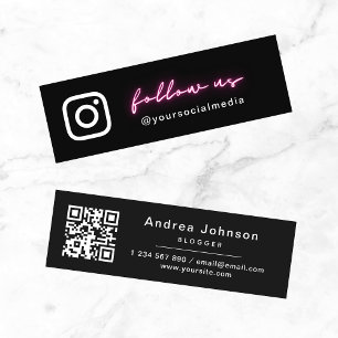 Carte De Visite Mini Neon Pink Minimal Suivez-nous Social Media & QR Co