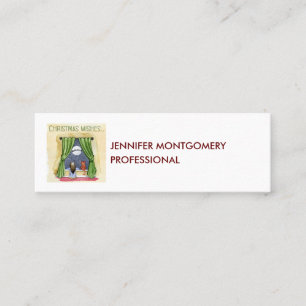 Carte De Visite Mini Noël Souhaite Mignonne Enfant & Kitty Chat Noël