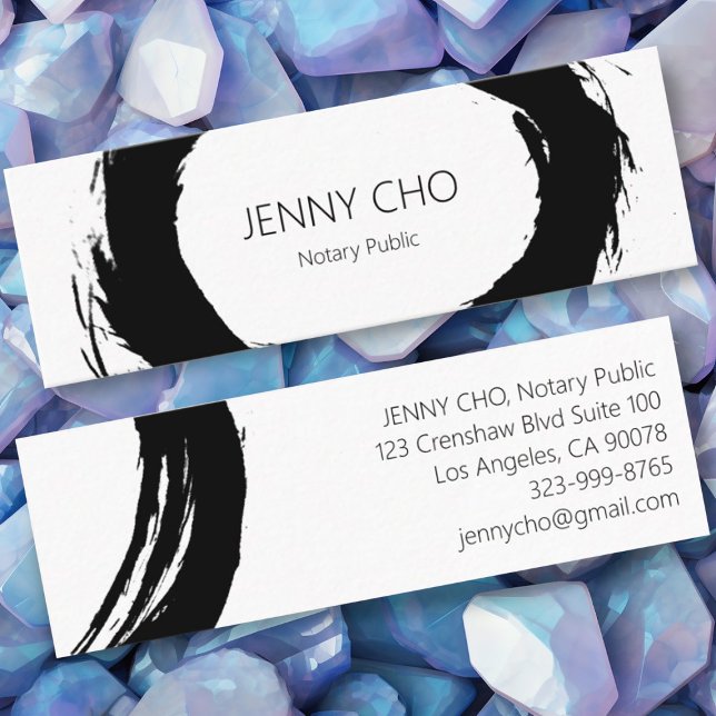 Carte De Visite Mini Noir Gras Peinture Bague Noir Moderne Simple (Inky brushstrokes decorate these custom mini business cards)