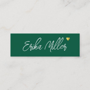 Carte De Visite Mini Nom esquissé à la main avec Coeur chasseur-vert