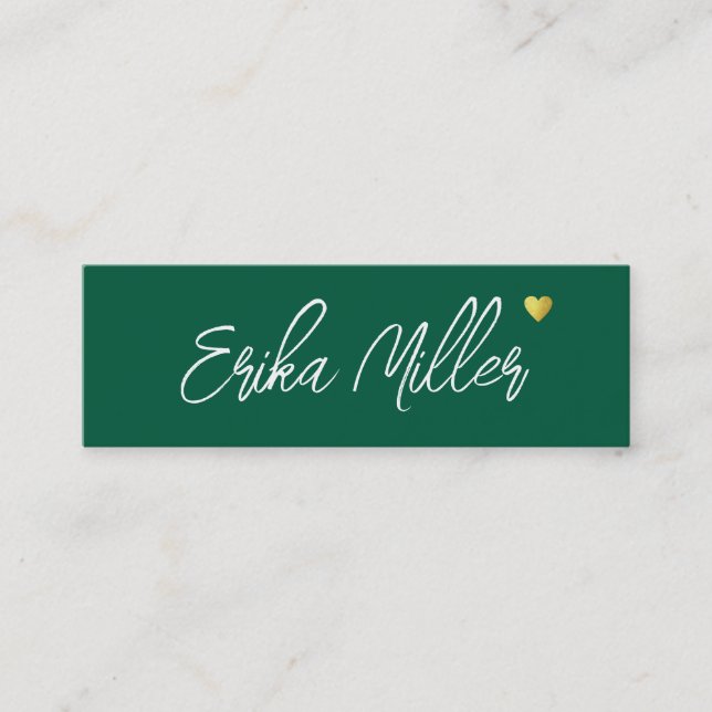 Carte De Visite Mini Nom esquissé à la main avec Coeur chasseur-vert (Devant)