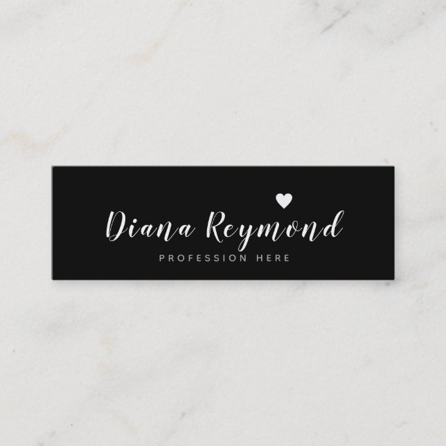 Carte De Visite Mini nom manuscrit avec coeur gris sur prof noir (Devant)